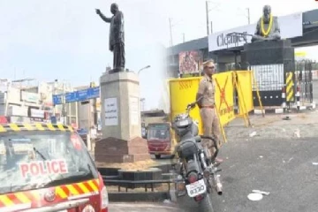 அண்ணாசிலைக்கு அவமரியாதை : பாதுகாப்பை பலபடுத்திய காவல்துறை