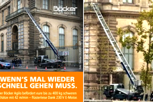 Louvre Museum heist, Boecker crane ad, Agilo lift robbery, Napoleon necklace stolen, Paris jewellery theft, German firm viral ad, Louvre robbery 2025, Museum security breach, Boecker marketing stunt, Apollo Gallery theft