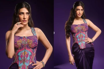 Purple நிற மாடர்ன் உடையில் நடிகை ஸ்ருதிஹாசன் வெளியிட்ட போட்டோஸ்...