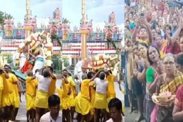 பெருமாள் சிலை சரிந்ததால் கல்யாண வரதராஜ கோயிலில் பரபரப்பு