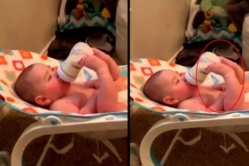 பால் குடிப்பதை வித்தியாசமான ஸ்டைலில் செய்த சுட்டி குழந்தை! அசற வைத்த வீடியோக்காட்சி