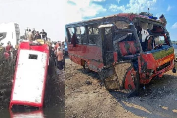 கால்வாய்க்குள் கவிழ்ந்த சிற்றுந்து! 21 பேர் பலியான சோகம்