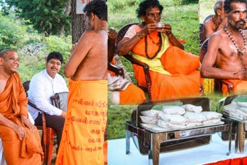 யாழ். இந்து பக்தர்களின் களைப்பை தணித்த பௌத்த பிக்கு (Photos)