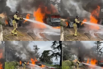 මිසයිල ප්‍රහාරයක් නිසා උතුරු ඊශ්‍රායලයේ රථවාහන රැසක් ගිනිබත් වෙයි - ගින්න නිවන්න දැඩි උත්සාහයක්[VIDEO]