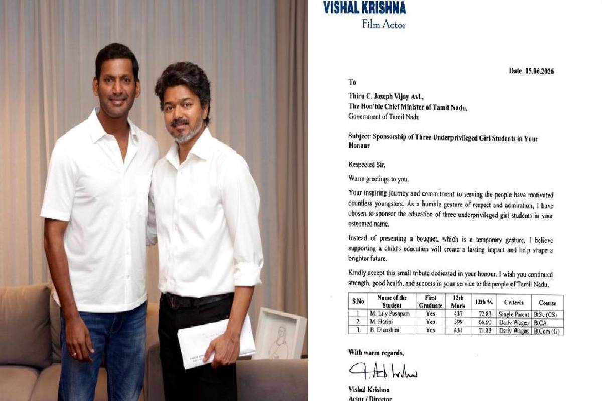 முதல்வர் விஜய்யை சந்தித்த விஷால்: வித்தியாசமான பரிசால் சமூக வலைதளங்களில் குவியும் பாராட்டு! | Vishal S Best Ever Gift To Cm Vijay முதல்வர் விஜய்யை சந்தித்த விஷால்: வித்தியாசமான பரிசால் சமூக வலைதளங்களில் குவியும் பாராட்டு! | Vishal S Best Ever Gift To Cm Vijay