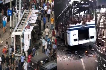 இலங்கையில் வெடித்த வன்முறையில் தீக்கிரையாகிய வாகனங்கள் (Video)