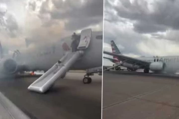 அமெரிக்க விமானம் ஒன்றில் தீ விபத்து ; அலறியடித்து ஓடிய பயணிகள்