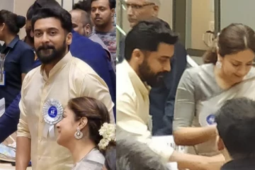 ட்ரெடிஷ்னல் உடையில் மனைவி ஜோதிகாவுடன் தேசிய விருது வழங்கும் விழாவில் நடிகர் சூர்யா!