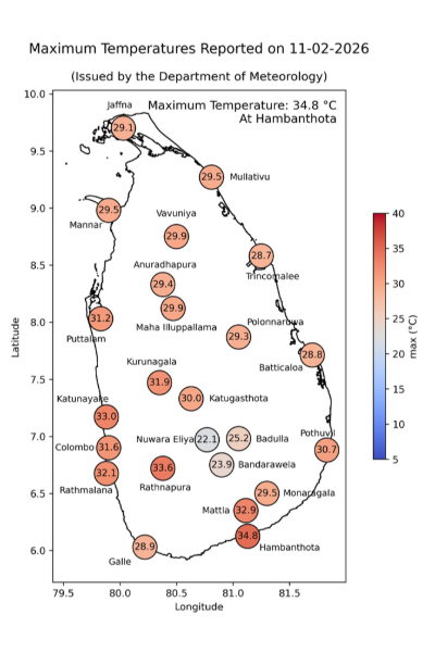 දිවයිනේ උපරිම උෂ්ණත්වය ගැන දැනුම්දීමක් | Sri Lanka Records Highest Temperature Today