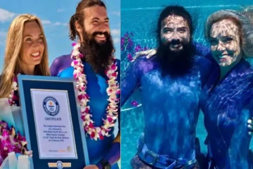 நீருக்கு அடியில் நீண்ட முத்தம்., காதல் ஜோடியின் புதிய கின்னஸ் சாதனை!