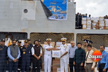 ඉන්දීය නාවික හමුදාවේ INS සුකන්‍යා නෞකාව ආපදා සහන එක්ක දිවයිනට