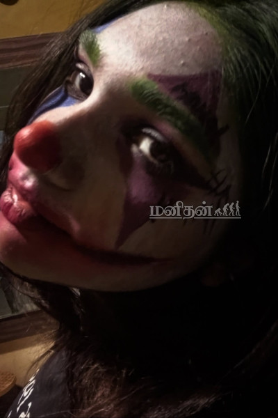 முகமெல்லாம் சாயத்துடன் வந்து மிரட்டும் வனிதா மகள்.. பார்த்ததும் அரண்டு போன நெட்டிசன்கள் | Vanitha Daughter New Joker Getup Photos Viral