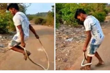 இறந்த பாம்பினை வைத்து ஸ்கிப்பிங் ஆடும் இளைஞன் - இணையத்தில் வைரலாகும் வீடியோ