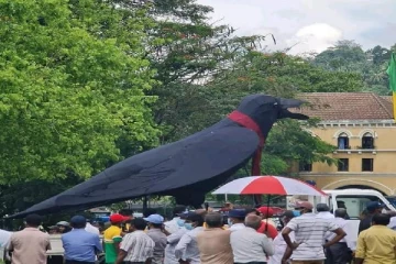 மக்களின் கவனத்தை ஈர்த்த  பாத யாத்திரையில் வரும் மிகப் பெரிய காகம் (Photos)