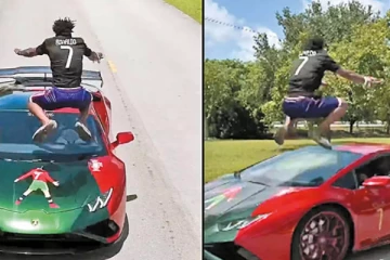 ஓடும் காரை தாவிக்குதித்து வீடியோ பதிவு செய்த வாலிபர் ; வைரலாகும் வீடியோ