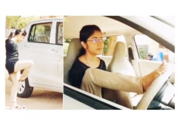 இரு கைகள் இழந்த பெண் ஒருவர் தன்னுடைய இரு கால்களால் கார் ஓட்டும் வீடியோ வைரல்!