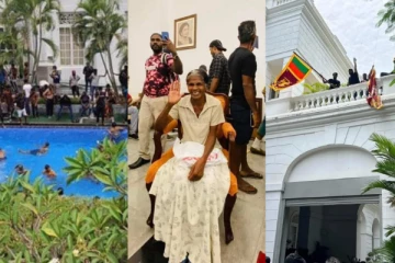 පූල් එකේ නාමින් මුලුතැන්ගේ උයමින් ජනපති කාර්යාලය තුළට ගිය ජනතාව සිදු කරන දේ..(VIDEO)