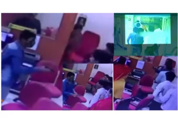 துப்பாக்கியோடு வங்கியில் கொள்ளையடிக்க வந்த திருடனை மடக்கிப்பிடித்த ஊழியர்கள் - வைரலாகும் சிசிடிவி வீடியோ...!