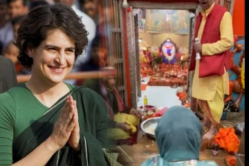 காங்கிரஸ் கட்சி வெற்றி பெற அனுமன் கோயிலில் சிறப்பு பூஜை செய்த பிரியங்கா காந்தி - வைரலாகும் வீடியோ