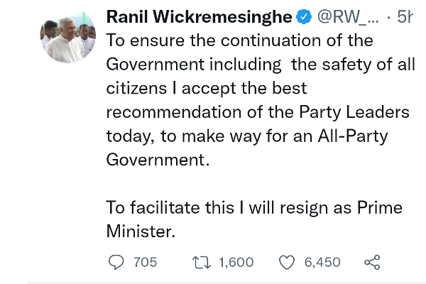 பதவி விலகினார் இலங்கை பிரதமர் ரணில் விக்கிரமசிங்கே..! | Sri Lanka Prime Minister Resigned
