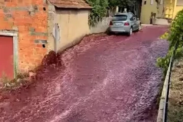 வீதியில் ஆறாக கரை புரண்டு ஓடிய வைன் : மக்கள் அதிர்ச்சி