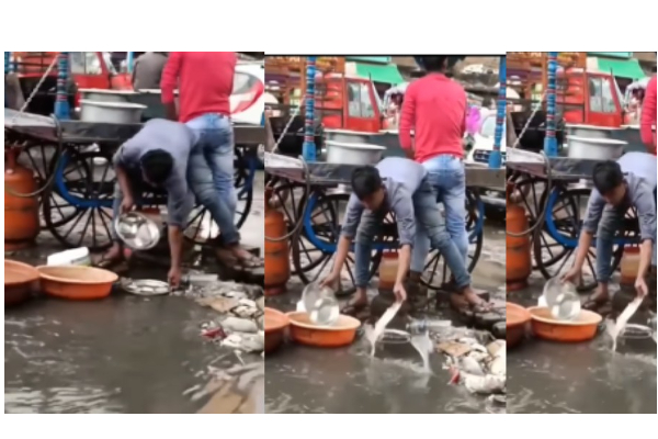 சாக்கடை நீரில் தட்டை கழுவிய கடைக்காரன் - வைரலாகும் வீடியோ - ஷாக்கான மக்கள் - தமிழ்நாடு
