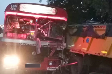 டிப்பர் - பேருந்து மோதி விபத்து! ஸ்தலத்திலேயே பலியான பெண்
