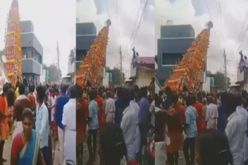 அம்மன் ஆலயத்தில் சரிந்து விழுந்த 64 அடி தேர் ; பீதியில் உறைந்த பக்தர்கள்!