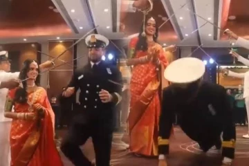 திருமண வரவேற்பில் புஷ் அப் செய்து அசத்திய மாப்பிள்ளை! (Video)