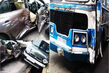 தனியார் பேருந்தால் அடுத்தடுத்து மோதிக்கொண்ட கார்கள்: கொழும்பு புறநகர் பகுதியில் சம்பவம்