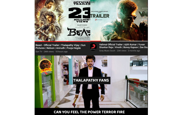 வலிமை மூன்று மாதங்களாக வைத்திருந்த ரெகார்ட்-யை ஒரே நாளில் முறியடித்த பீஸ்ட் ! | Valimai Trailer Rec By Beast Within One Day