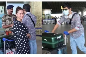 முகத்தில் மாஸ்க்குடன் சித்தார்த் - நின்று நிதானமாக போஸ் கொடுத்த அதிதி ராவ்!