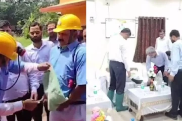 இந்திய அமைச்சரின் ஷூவை கழற்றிவிடும் அரசு அதிகாரி.., சர்ச்சையாகும் வீடியோ